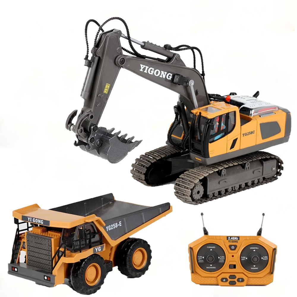 Model Kit Excavator - 4WD Alloy RC Excavator Bulldozer Dump